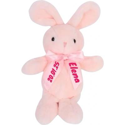 Плюшено зайче с надписана панделка, розово, 25 см (46506-Н)