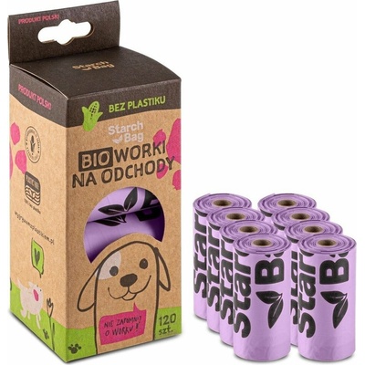 Starchbag BIO sáčky na exkrementy kompostovatelné lila 8 x 15 ks