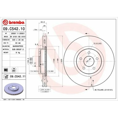 BREMBO brzdový kotúč 09.C542.11, sada 2 ks