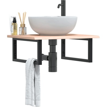 vidaXL Стенен рафт за мивка, стомана и масивно дърво дъб (3302593)