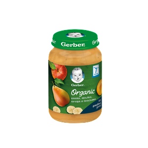 Gerber Organic пюре ябълка, банан, круша, праскова - 190 г