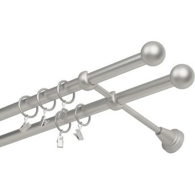 OK-GarnýžeCZ Garnýž kovová dvouřadá 19mm Koule satina 190 cm do stěny / kroužky s žabkou