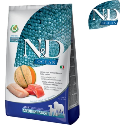 N&D Ocean Dog Adult Medium & Maxi Grain Free Salmon & Cod & Melon 12 kg