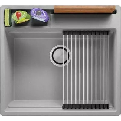 Твоят Стил Сива гранитна кухненска мивка Осло 60 Pocket 580 x 530 мм