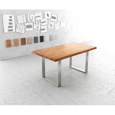 DELIFE Edge 160 x 90 cm akácie přírodní nerezová ocel široký Live-Edge