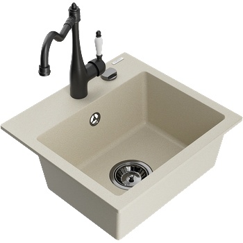 Mexen Milo мивка от гранит 1-камерна с кухненски смесител Carla, бежова - 6505-69-670700-70 (6505-69-670700-70)