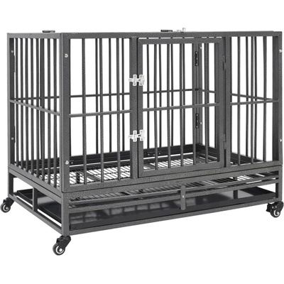 vidaXL Klec pro psy s kolečky 102 x 72 x 85 cm ocel černá a stříbrná 9799.171492