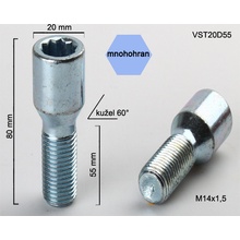 Kolový šroub M14x1,5x55 kužel s vnitřním mnohohranem, (VST20D55), průměr hlavy 20mm, výška 80