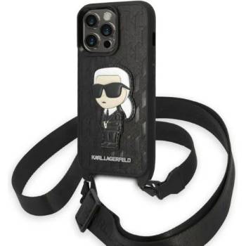 KARL LAGERFELD Кейс Karl Lagerfeld KLHCP14LSTKMK за iPhone 14 Pro 6.1"", черен / черен, твърд, Monogram Ikonik Patch (KF001429-0)