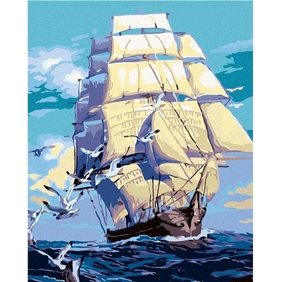 zuty Malování podle číselKoráb a racci na moři 80 x 100 cm vypnuté plátno na rám
