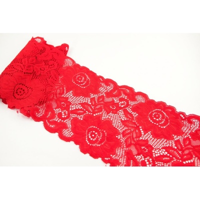 Elastická čipka - červená - šírka 14 cm