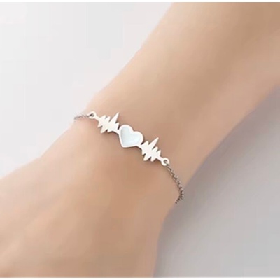 Meganflo Гривна с кърма „Ритъм на сърцето - сребърна медицинска стомана