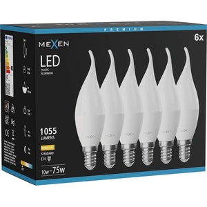 Mexen Nova 6x LED крушка пламък E14, C37, 10W, Топла - 3000K, 1055 lm - L106-E14-1030-01x06 (L106-E14-1030-01x06)