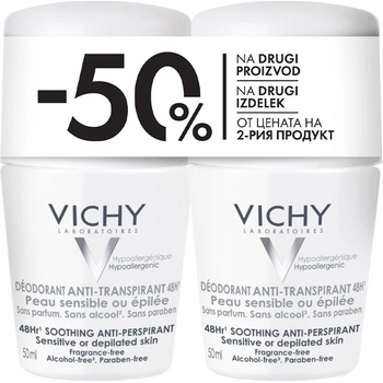 Vichy 48hr Soothing Anti-Perspirant Sensitive or Depilated Skin roll-on 2x50 ml