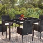 vidaXL Градинска маса със стъклен плот черен 190x90x75 см полиратан (319903)