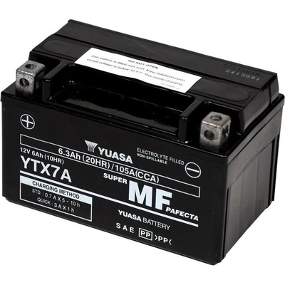 Motobaterie 12V, YTX7A, 6,3Ah, 105A, bezúdržbová SUPER MF AGM 150x87x93, YUASA originál (aktivovaná ve výrobě)