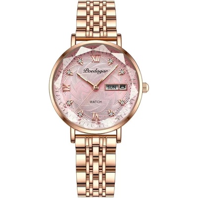 Poedagar Дамски часовник Poedagar CS1348, неръждаема стомана, злато, розов циферблат (CS1348)
