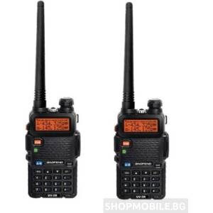Baofeng Комплект 2 броя, Двубандова радиостанция Baofeng UV-5R, 144-148/420-450Mhz, 10 км обхват, Walkie Talkie, FM радио, Фенерче, 1800mAh Li-ion Battery (UV-5R duo) Радиостанции