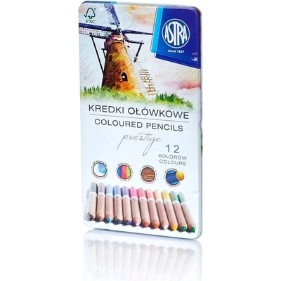 Astra Цветни моливи от кедрово дърво в метална кутия Астра Престиж 12 цвята (as312117001)