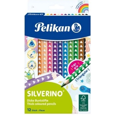 Pelikan Silverino trojhranné hrubé farbičky 12ks 00700627