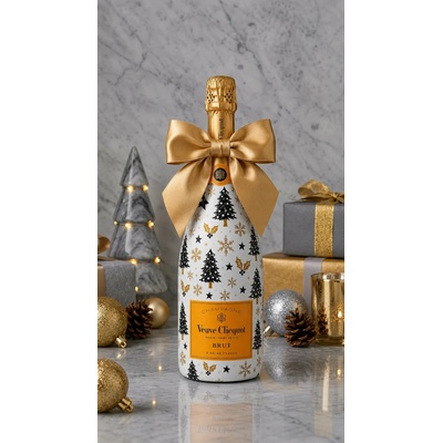 Veuve Clicquot Brut Yellow Label Vánoční zdobená lahev Černý stromeček 0,375 l
