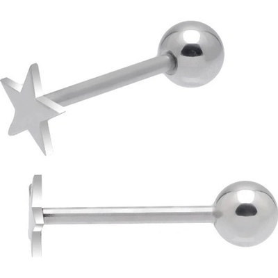 Šperky Eshop piercing do jazyka ocel 316L stříbrné barvy pěticípá hvězda AB11.03