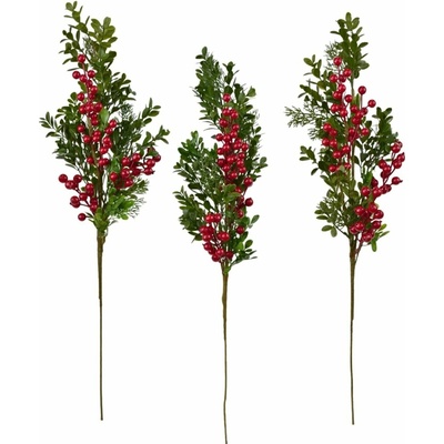 Větev zdobená borůvčím a bezinkami 70 cm, set 3 ks