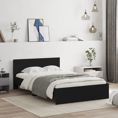vidaXL Рамка за легло с табла, черна, 135x190 см (3207505)