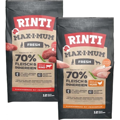 Rinti Max-i-Mum variace chutí s hovězím a kuřecím masem 2 x 12 kg
