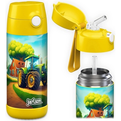 Jarlson Charli Detská termo fľaša z nerezovej ocele so slamkou Traktor 350 ml