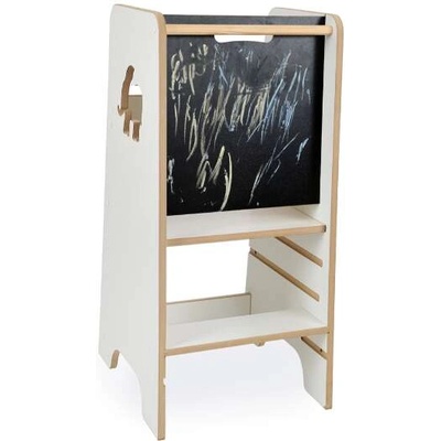 Verk Group Детска учебна кула Verk Montessori с регулируема височина и дъска за рисуване - Elephant - white (4487)
