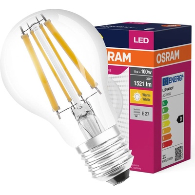 Osram LED žiarovka E27 A60 11W = 100W 1521lm 2700K Warm 360° Filament