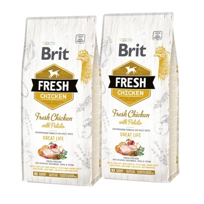 Brit Fresh Пилешко месо и картофи за възрастни кучета Great Life 2x12кг