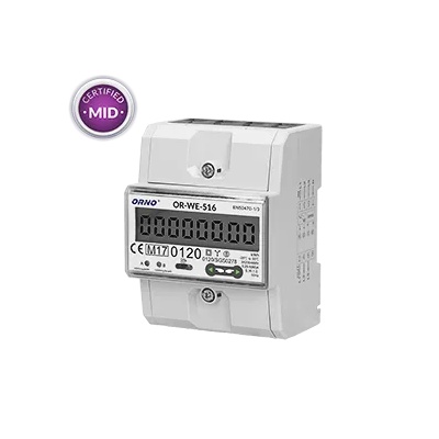 ORNO OR-WE-516 Електромер трифазен, 80A, 3x230V/400 AC, 50-60Hz с RS485 порт и MID сертификат (OR-WE-516)