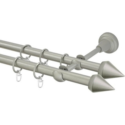 OK-GarnýžeCZ Garnýž kovová dvouřadá 16mm Hrot double stříbrná mat 210 cm do stěny / kroužky s háčkem