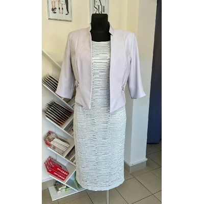 L&S Fashion Dámský kostýmek šaty + sako šedý Šedá 0430006