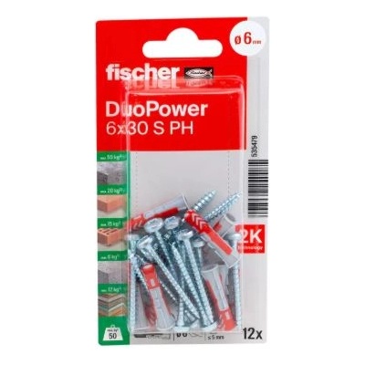 FISHER ДЮБЕЛ fischer 535479 duopower ф6х30мм С ВИНТ ph 12бр (535479)