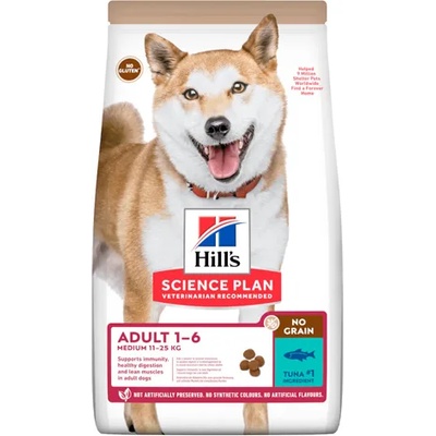 Hill's Science plan No Grain Medium Adult - Премиум пълноценна храна за израснали кучета над 1г. от средни породи, без зърно , с риба тон 12 кг