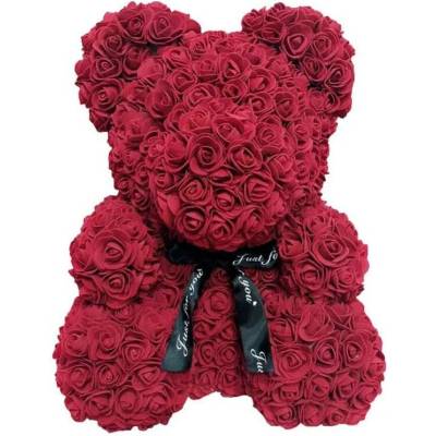BudNej medvídek z růží 25 cm - tmavě červený - v dárkovém balení - MN9405