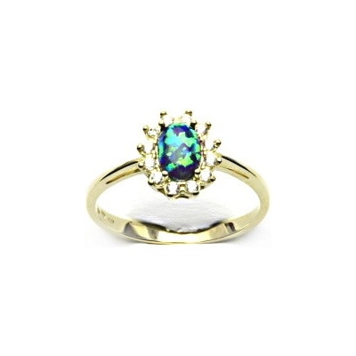 Čištín Zlatý prsten Kate syntetický zelený opál čiré zirkony žluté i bílé zlato T 1480