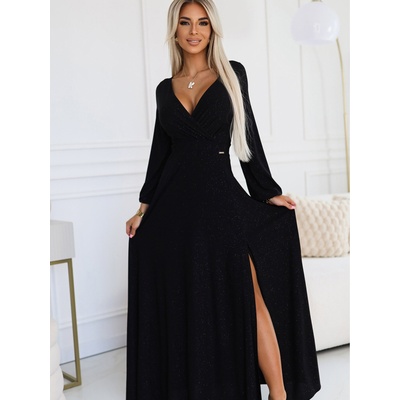 Numoco Гланцова рокля с дълъг ръкав и деколте - черна Numoco NELA numoco | Cheren | ЖЕНИ | XS