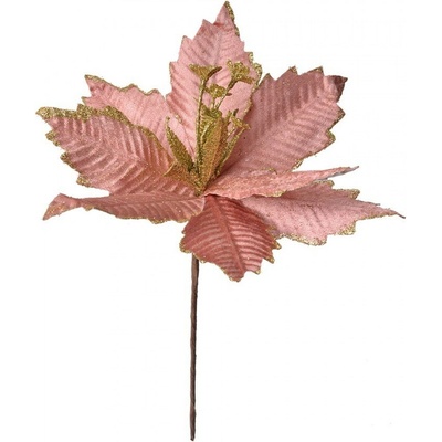 Ružová umelá kvetina zápich vianočná hviezda Poinsettia - Ø 24*27 cm - Clayre & Eef