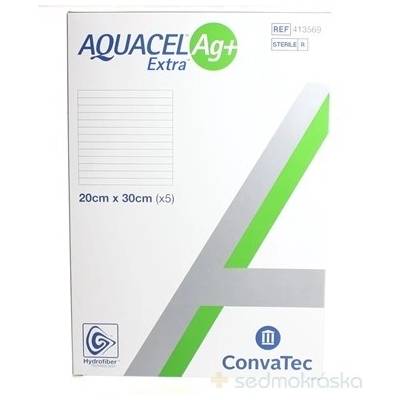 AQUACEL Ag+ Extra krytie na rany so striebrom so zosilneným účinkom 20 x 30 cm 5 ks