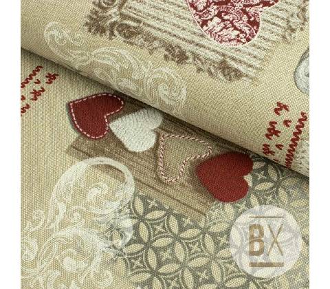 Bavlna Tália - Patchwork Srdíčka červená