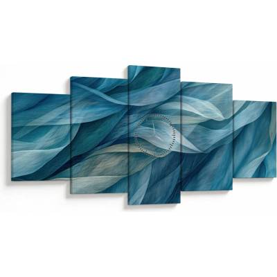 Obraz - Modrobiele vlnky (s hodinami), päťdielne 150x80 cm s hodinami