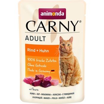 Animonda Carny Pouch Adult - Пауч за котки от 1 до 6г , говеждо месо и пиле, 4 броя х 85 гр