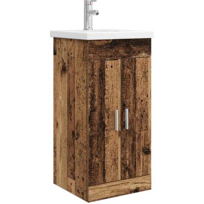 vidaXL Баня с мивка Старо дърво 42 x 40 x 84, 5 см Инженерна дървесина (890678)