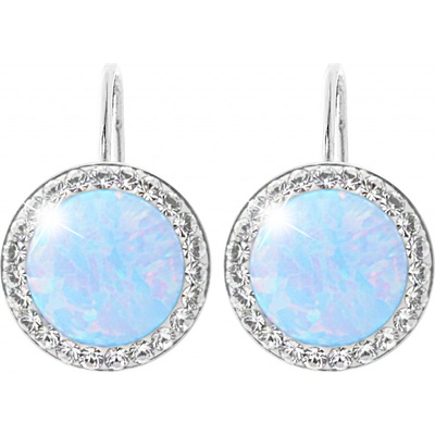 JSB bijoux s.r.o. Stříbrné náušnice klapky s kulatým opálem a krystaly Swarovski Pastel Light Blue velké (Stříbro 925/1000)