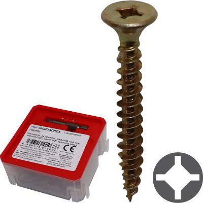 Vrut do dřeva se zapuštěnou hlavou UQ FLAT 6 x 40 mm, drážka UNIQUADREX, celý závit, Q-box 65 ks + bit 8596119010761