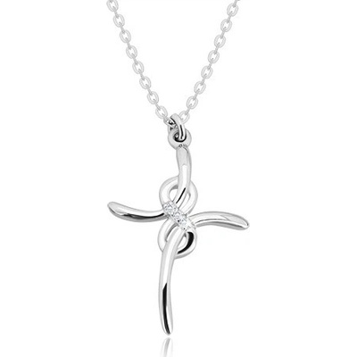Šperky eshop Stříbrný lesklý kříž se symbolem nekonečna čiré diamanty S58.20